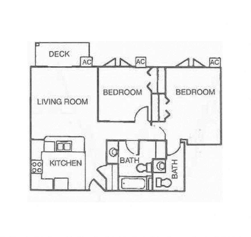 Floor plan for 2 beds, 2 baths, 919 sqft